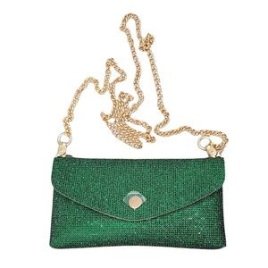 Green Rhinestone Pave Wallet on Chain Clutch / Fanny Pack Belt Bag